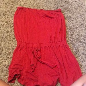 Red strapless romper
